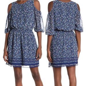 Max Studio Chiffon Cold Shoulder Smock Mini Dress M